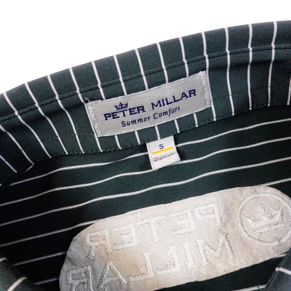 Peter Millar Mens Green Striped EMBROIDERED BACK Golf Polo Shirt Bear Lake Small - Picture 4 of 8